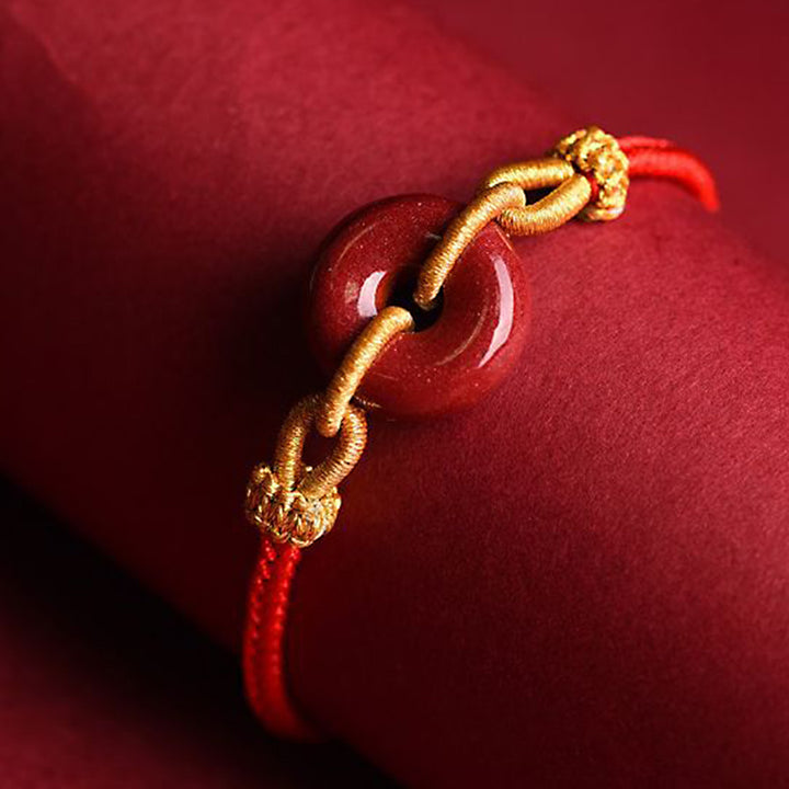 Buddha Stones Handcrafted Cinnabar Peace Buckle Pattern Concentration Braided Bracelet - image 3