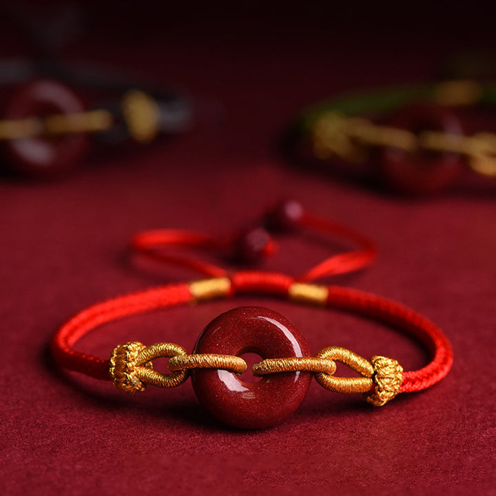 Buddha Stones Handcrafted Cinnabar Peace Buckle Pattern Concentration Braided Bracelet - image 0