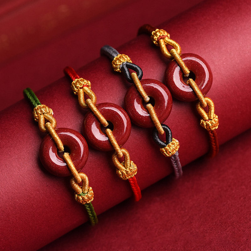 Buddha Stones Handcrafted Cinnabar Peace Buckle Pattern Concentration Braided Bracelet - image 1