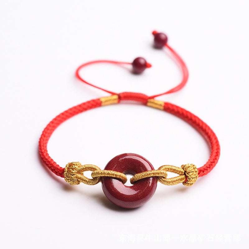 Buddha Stones Handcrafted Cinnabar Peace Buckle Pattern Concentration Braided Bracelet - image 12