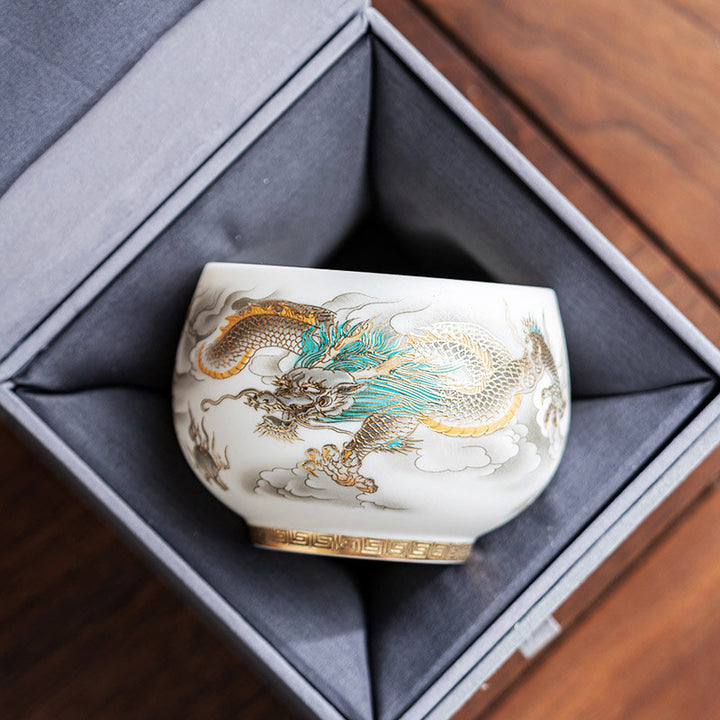 Buddha Stones Dragon Phoenix Auspicious Clouds Ceramic Teacup Kung Fu Tea Cup With Gift Box - image 13