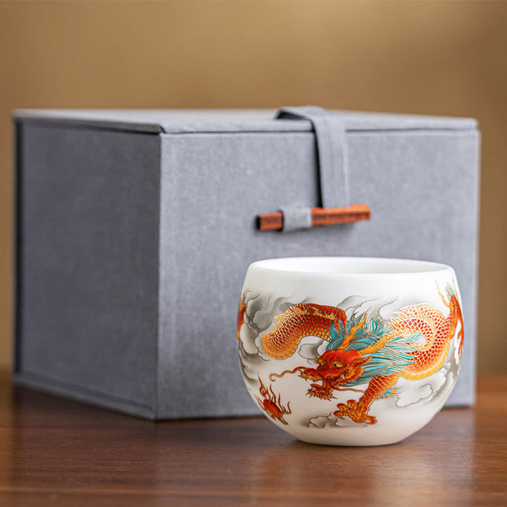 Buddha Stones Dragon Phoenix Auspicious Clouds Ceramic Teacup Kung Fu Tea Cup With Gift Box - Red Dragon 6.5cm*5.5cm*130ml(Gift Box) - image 10