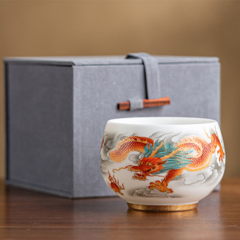 Buddha Stones Dragon Phoenix Auspicious Clouds Ceramic Teacup Kung Fu Tea Cup With Gift Box - Red Dragon 7.8cm*6cm*175ml(Gift Box) - image 14