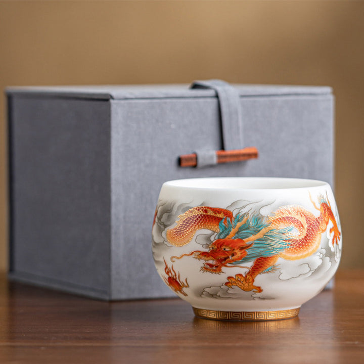 Buddha Stones Dragon Phoenix Auspicious Clouds Ceramic Teacup Kung Fu Tea Cup With Gift Box - Red Dragon 7.8cm*6cm*175ml(Gift Box) - image 14