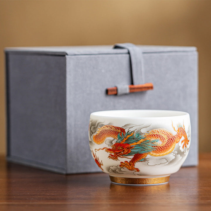 Buddha Stones Dragon Phoenix Auspicious Clouds Ceramic Teacup Kung Fu Tea Cup With Gift Box - Red Dragon 7.5cm*5.5cm*140ml(Gift Box) - image 18