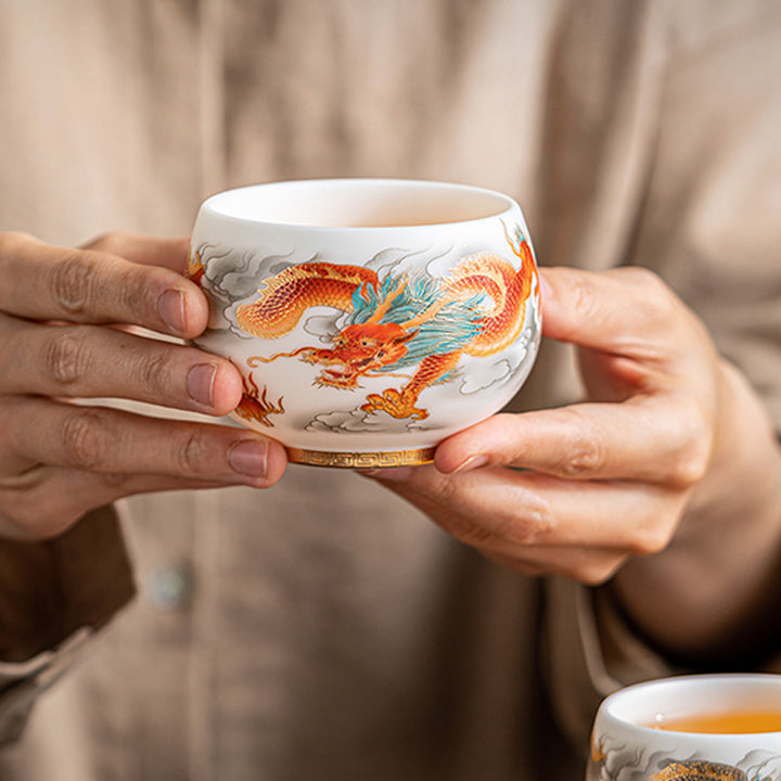 Buddha Stones Dragon Phoenix Auspicious Clouds Ceramic Teacup Kung Fu Tea Cup With Gift Box - image 16