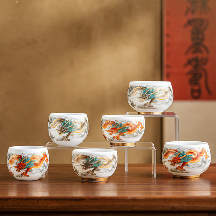 Buddha Stones Dragon Phoenix Auspicious Clouds Ceramic Teacup Kung Fu Tea Cup With Gift Box - image 1