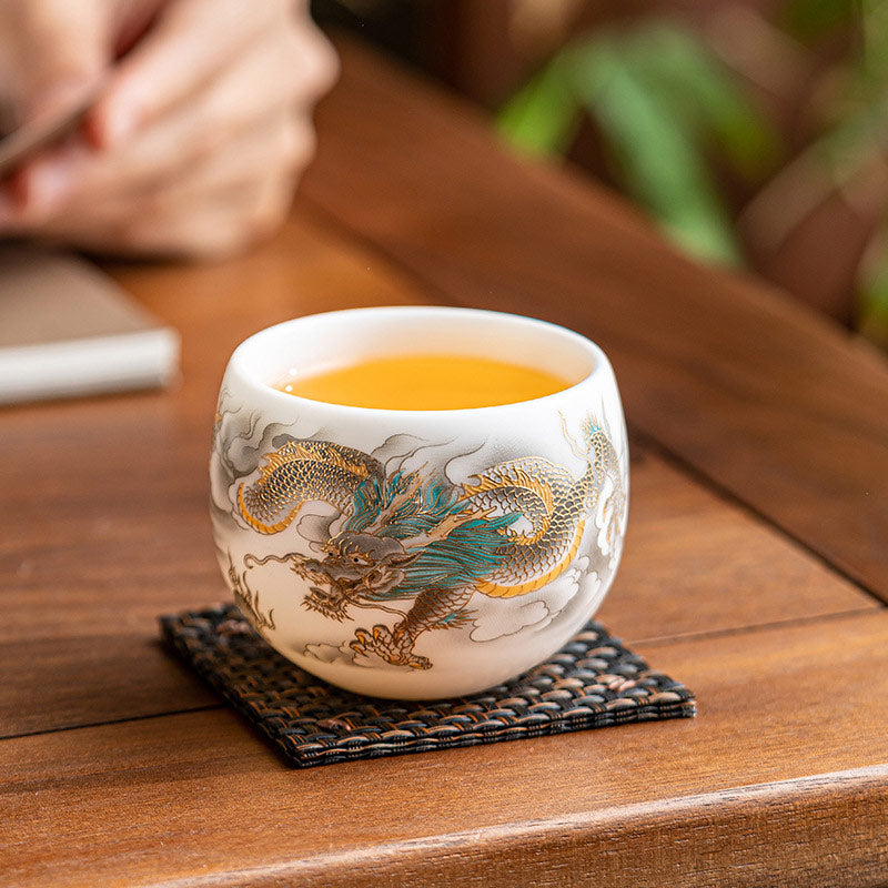Buddha Stones Dragon Phoenix Auspicious Clouds Ceramic Teacup Kung Fu Tea Cup With Gift Box - image 2