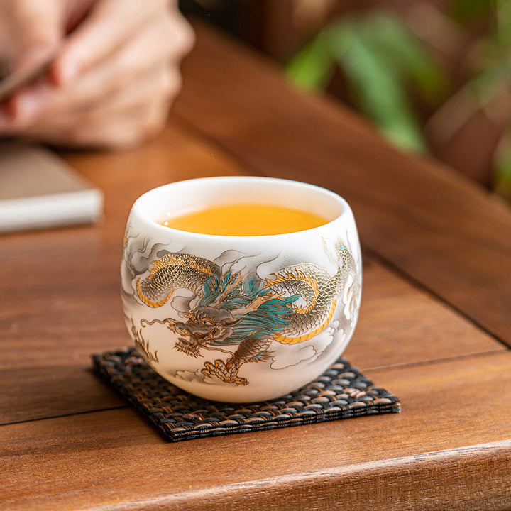 Buddha Stones Dragon Phoenix Auspicious Clouds Ceramic Teacup Kung Fu Tea Cup With Gift Box - image 2