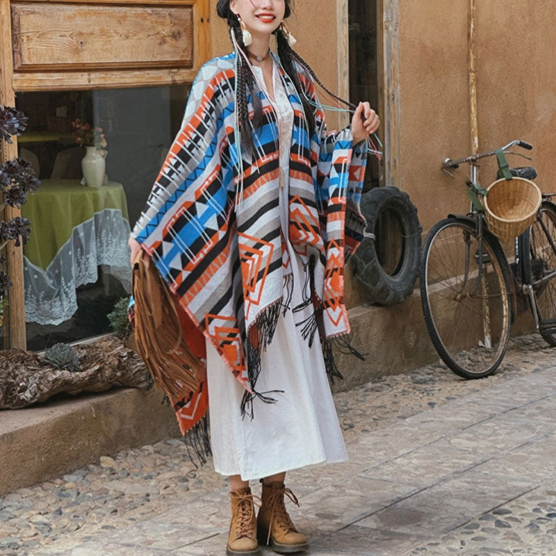 Buddha Stones Tibetan Shawl Striped Geometric Pattern Winter Cozy Travel Tassel Scarf Wrap - image 2