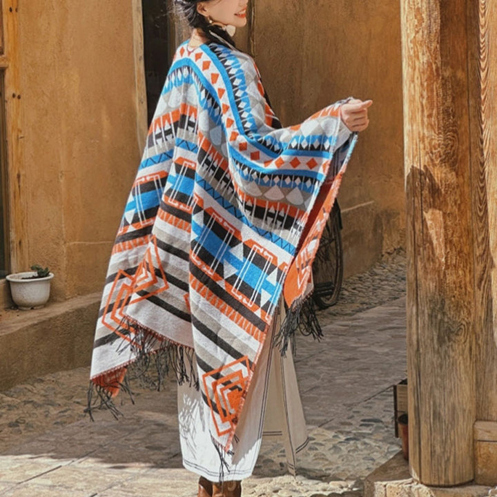 Buddha Stones Tibetan Shawl Striped Geometric Pattern Winter Cozy Travel Tassel Scarf Wrap - image 3
