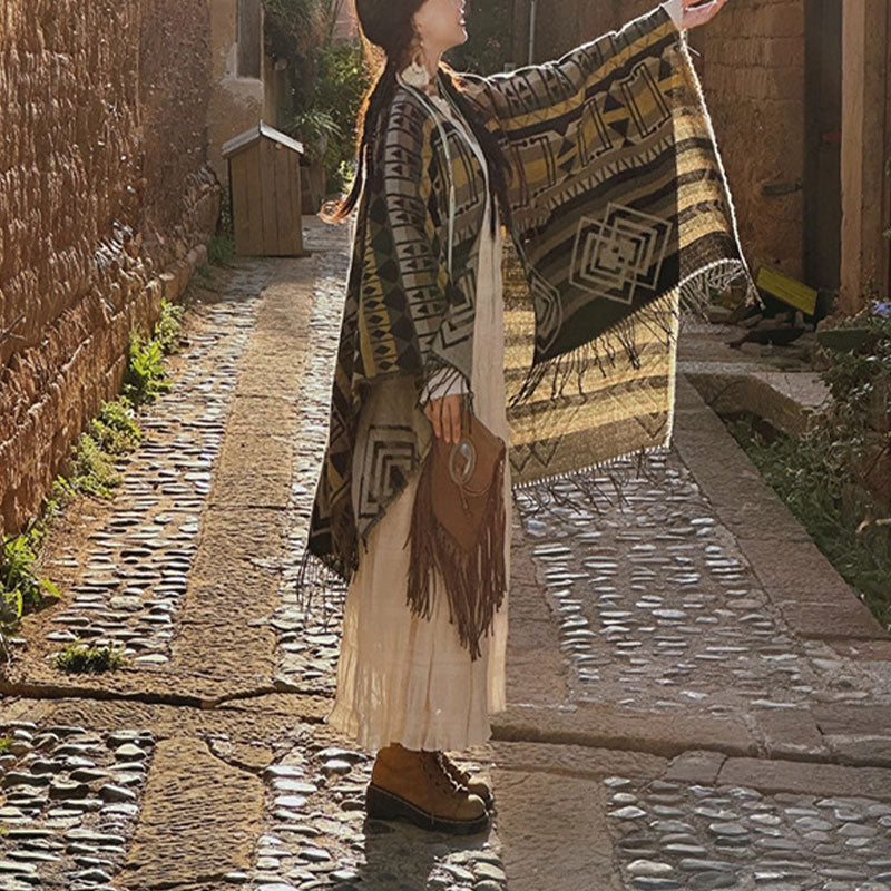 Buddha Stones Tibetan Shawl Striped Geometric Pattern Winter Cozy Travel Tassel Scarf Wrap - image 11