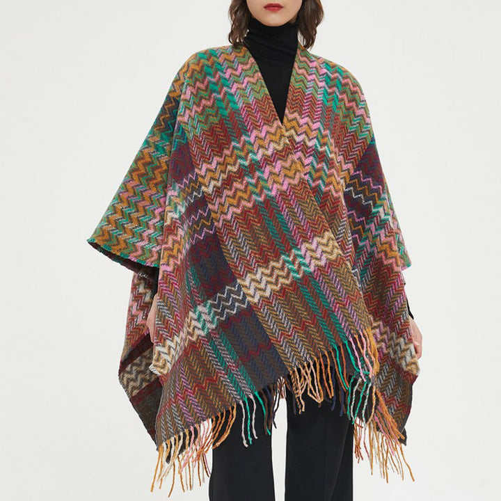 Buddha Stones Tibetan Shawl Colorful Wavy Line Tassels Winter Cozy Travel Scarf Wrap - image 13