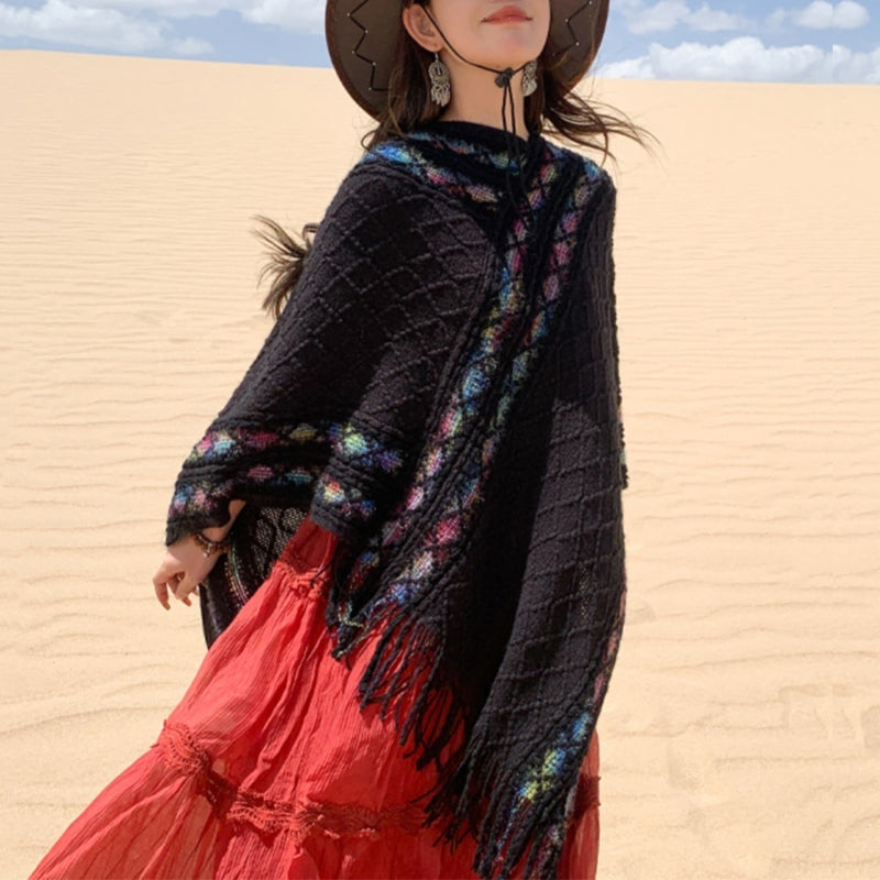 Buddha Stones Tibetan Colorful Striped Rhombus Pattern Shawl Tassels Pullover Winter Cozy Travel Scarf Wrap - image 6