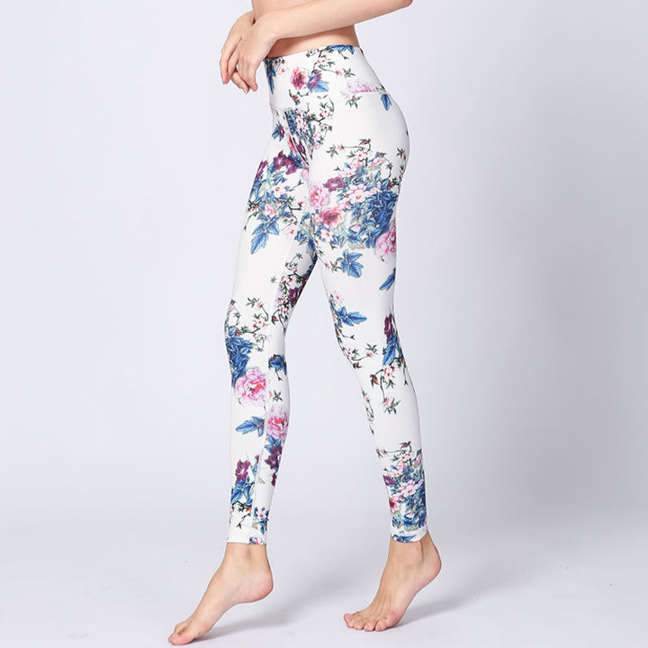 Buddha Stones Pink Flower White Colorful Ink White Print Leggings Sports Fitness Yoga Women's Pants - Pink Flower White - US8-10,UK/AU12-14,EU40-42 (XL) - image 0