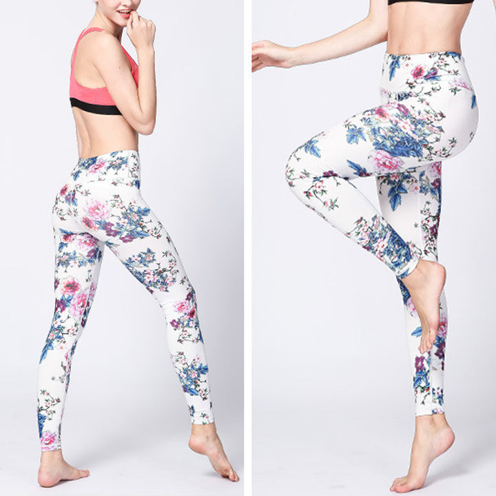 Buddha Stones Pink Flower White Colorful Ink White Print Leggings Sports Fitness Yoga Women's Pants - image 2