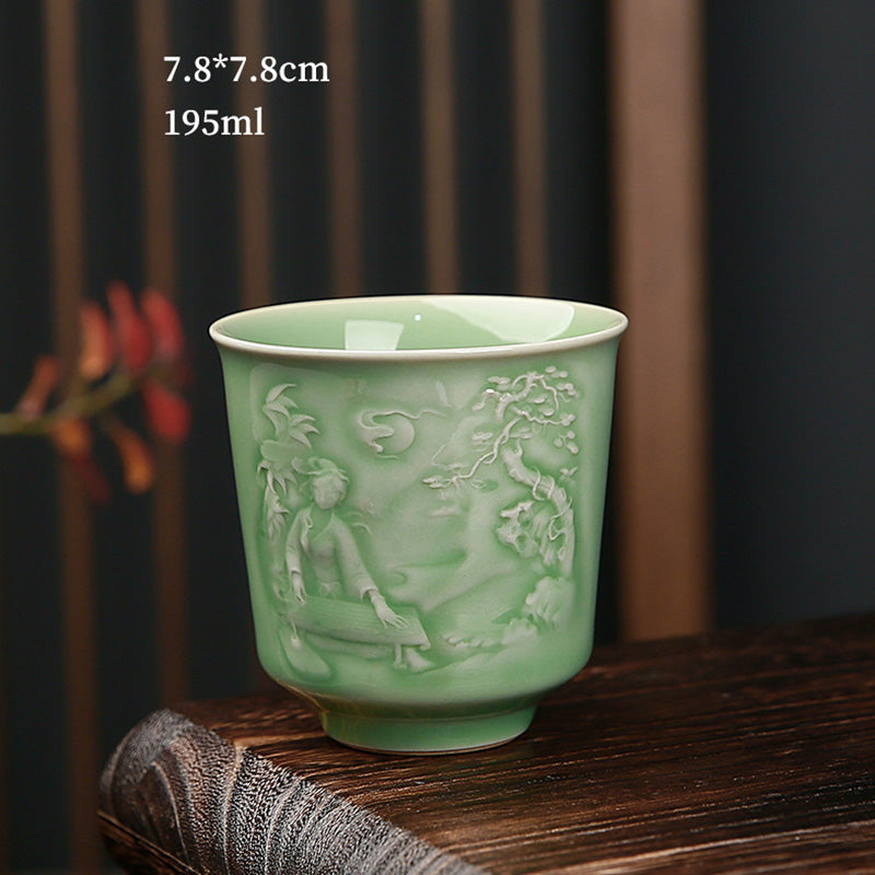 Buddha Stones Trees Pavilion Mountains Rivers Pine Ceramic Teacup Kung Fu Tea Cup - People And Trees 7.8cm*7.8cm*195ml - image 2