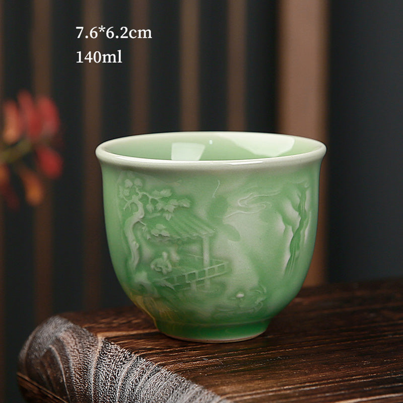 Buddha Stones Trees Pavilion Mountains Rivers Pine Ceramic Teacup Kung Fu Tea Cup - Pavilion 7.6cm*6.2cm*140ml - image 11