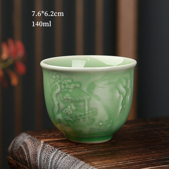 Buddha Stones Trees Pavilion Mountains Rivers Pine Ceramic Teacup Kung Fu Tea Cup - Pavilion 7.6cm*6.2cm*140ml - image 11