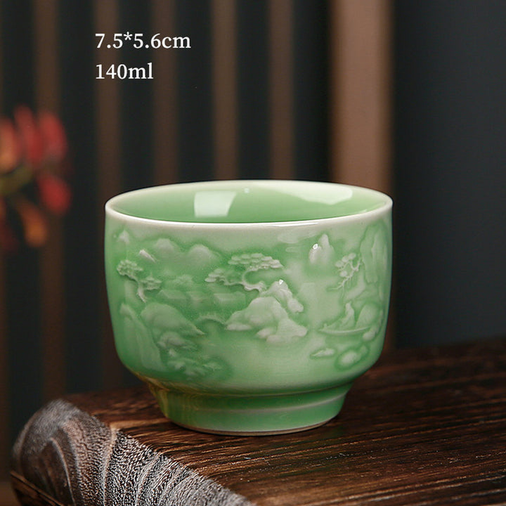 Buddha Stones Trees Pavilion Mountains Rivers Pine Ceramic Teacup Kung Fu Tea Cup - Pine Trees 7.5cm*5.6cm*140ml - image 13