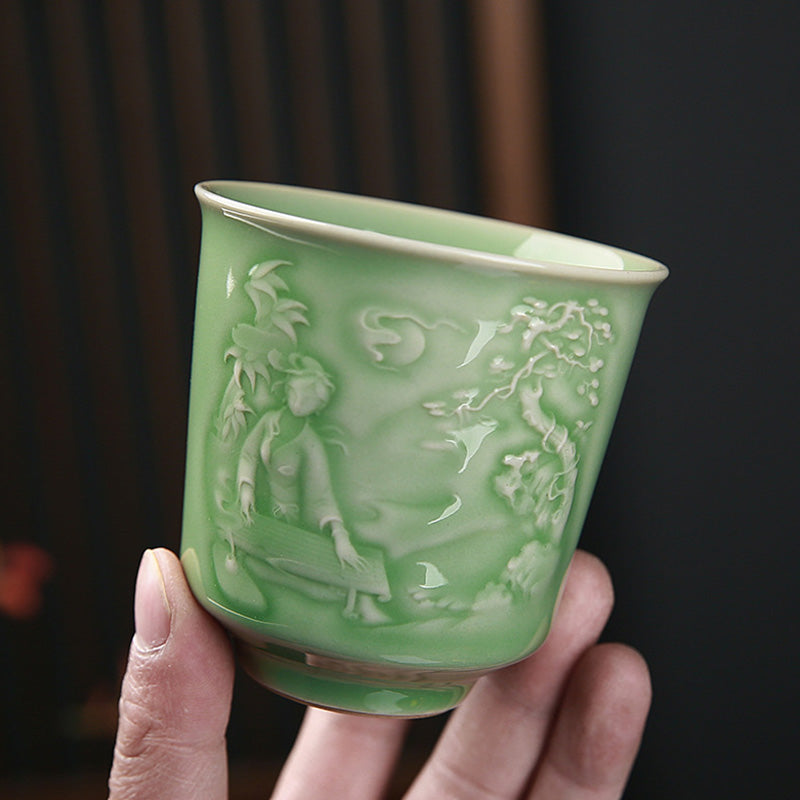 Buddha Stones Trees Pavilion Mountains Rivers Pine Ceramic Teacup Kung Fu Tea Cup - image 3