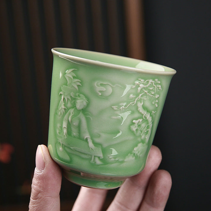 Buddha Stones Trees Pavilion Mountains Rivers Pine Ceramic Teacup Kung Fu Tea Cup - image 3