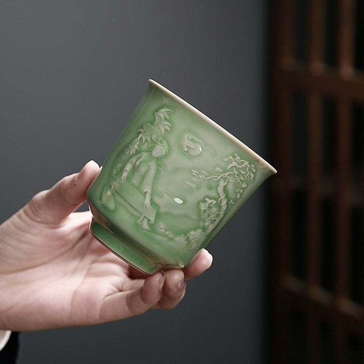 Buddha Stones Trees Pavilion Mountains Rivers Pine Ceramic Teacup Kung Fu Tea Cup - image 4