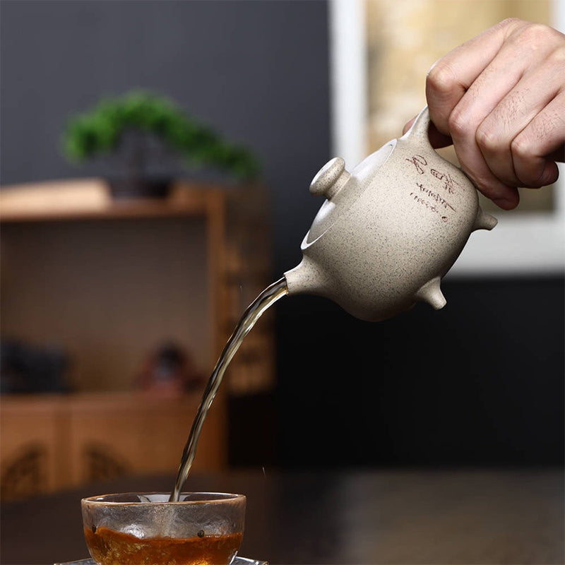 Buddha Stones Yixing Semi-handmade Beige Purple Clay Kung Fu Teapot 200ml - image 8
