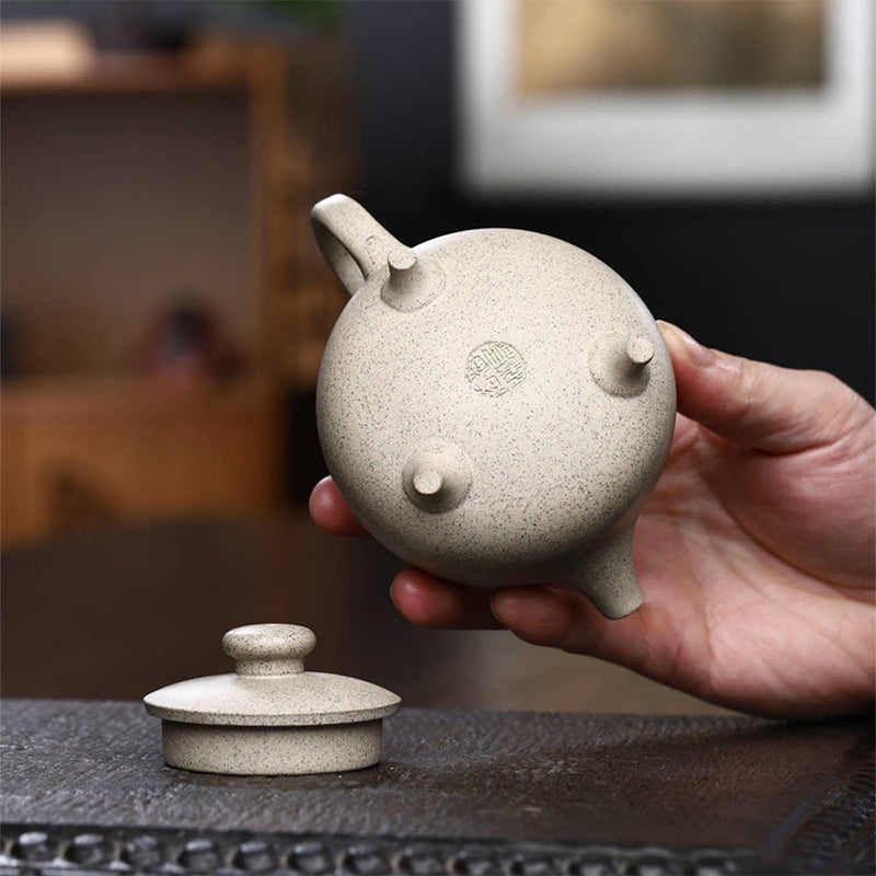 Buddha Stones Yixing Semi-handmade Beige Purple Clay Kung Fu Teapot 200ml - image 4