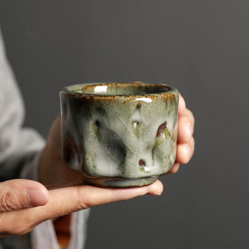 Buddha Stones Handcrafted Simple Cracked Ice Texture Chinese Jianzhan Ceramic Teacup Kung Fu Tea Cup - 7.5cm*6cm*100ml - image 0