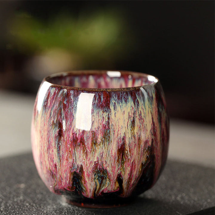 Buddha Stones Simple Multicolored Kiln Change Chinese Jianzhan Ceramic Teacup Kung Fu Tea Cup 110ml - Red Yellow 6.5cm*6cm*110ml - image 3