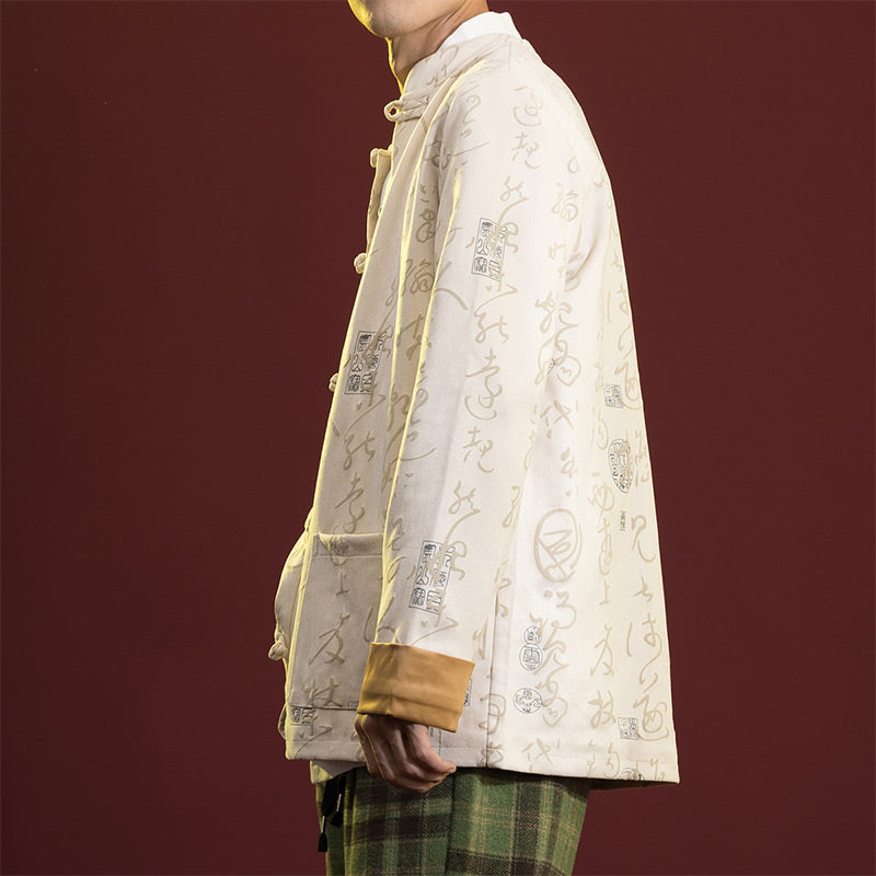 Buddha Stones Chinese Calligraphy Clothing Jacket Coat Tang Suit Men Clothing - image 10