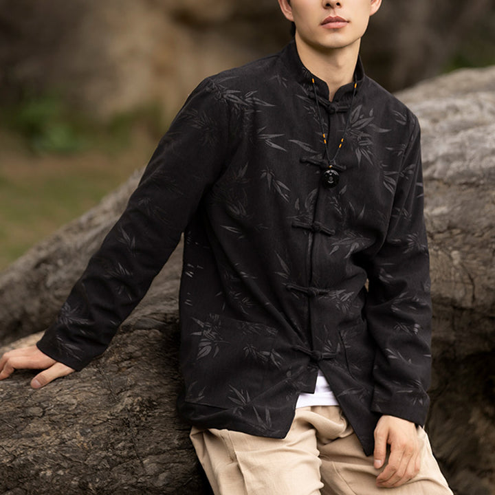 Buddha Stones Bamboo Leaves Clothing Chinese Tang Suit Jacket Coat Men Clothing - image 6