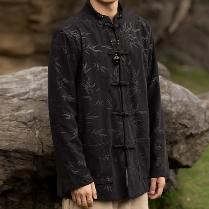 Buddha Stones Bamboo Leaves Clothing Chinese Tang Suit Jacket Coat Men Clothing - image 7