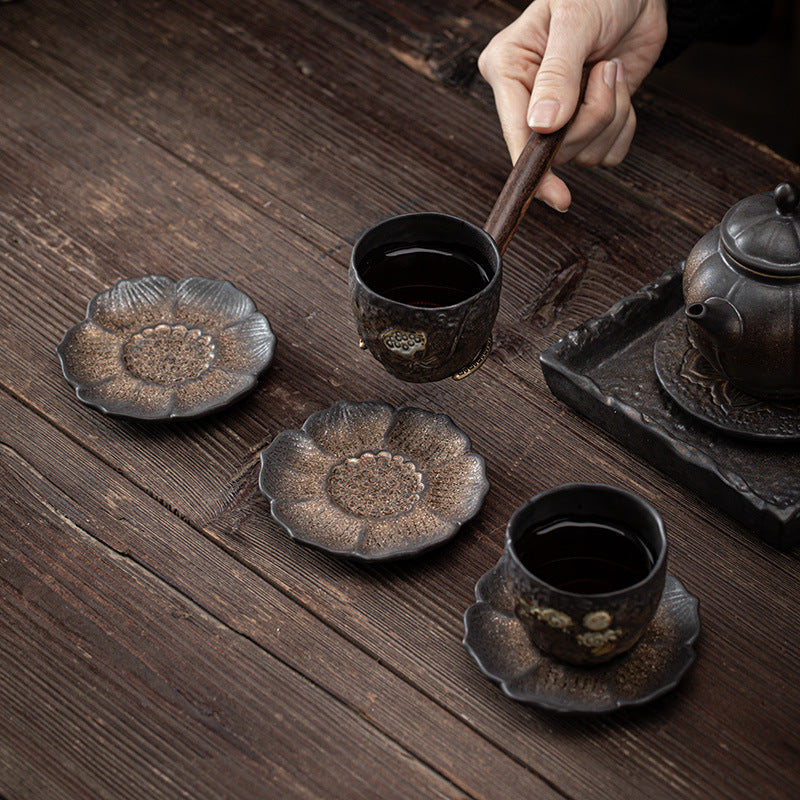 Buddha Stones Vintage Lotus Flower Ceramic Cup Mat Pad Tea Cup Coaster Kung Fu Tea Mat - image 8
