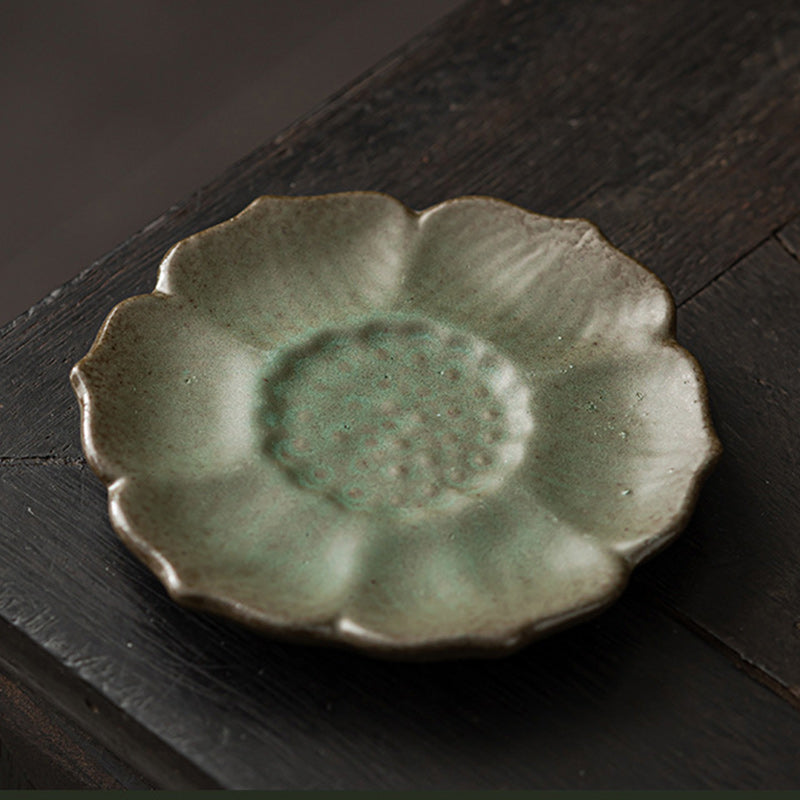 Buddha Stones Vintage Lotus Flower Ceramic Cup Mat Pad Tea Cup Coaster Kung Fu Tea Mat - Green 10.5*1.7cm - image 14
