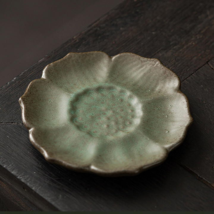 Buddha Stones Vintage Lotus Flower Ceramic Cup Mat Pad Tea Cup Coaster Kung Fu Tea Mat - Green 10.5*1.7cm - image 14