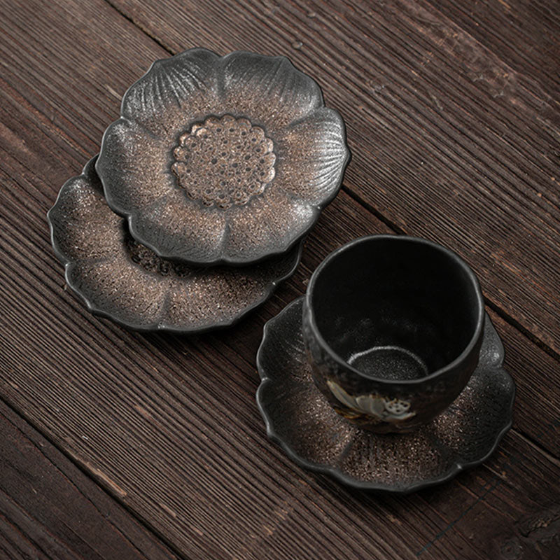 Buddha Stones Vintage Lotus Flower Ceramic Cup Mat Pad Tea Cup Coaster Kung Fu Tea Mat - image 5