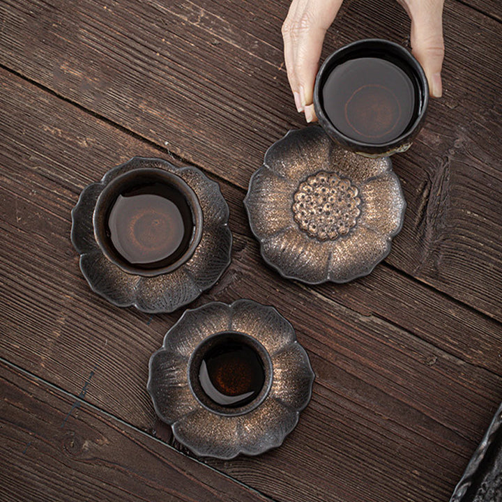 Buddha Stones Vintage Lotus Flower Ceramic Cup Mat Pad Tea Cup Coaster Kung Fu Tea Mat - image 10