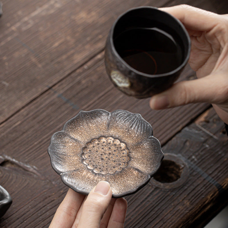 Buddha Stones Vintage Lotus Flower Ceramic Cup Mat Pad Tea Cup Coaster Kung Fu Tea Mat - image 6