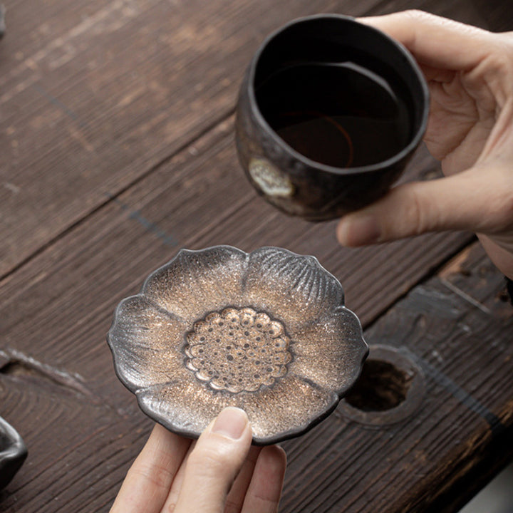 Buddha Stones Vintage Lotus Flower Ceramic Cup Mat Pad Tea Cup Coaster Kung Fu Tea Mat - image 6