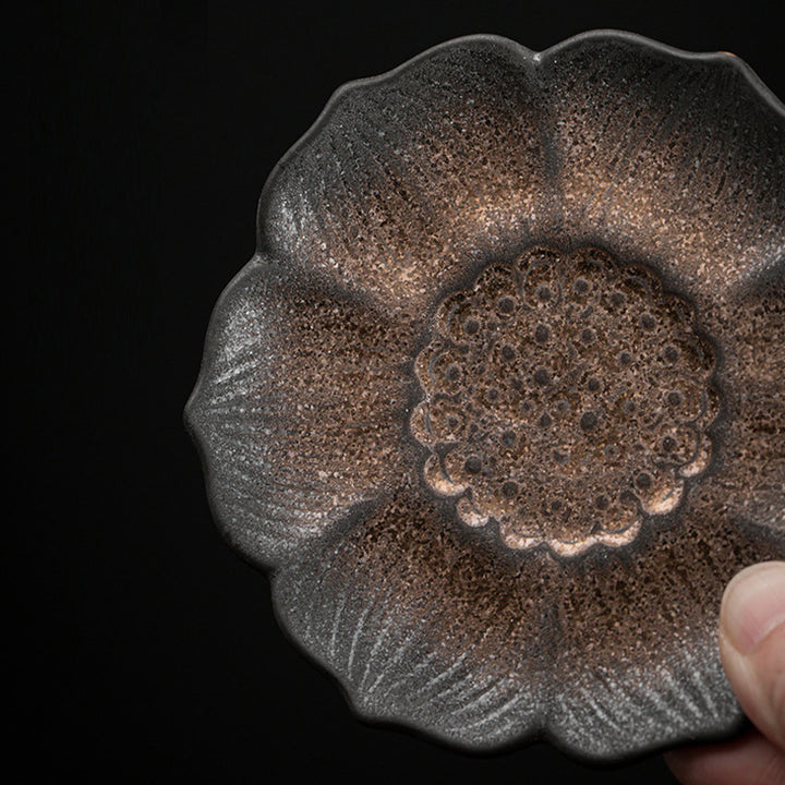 Buddha Stones Vintage Lotus Flower Ceramic Cup Mat Pad Tea Cup Coaster Kung Fu Tea Mat - image 3