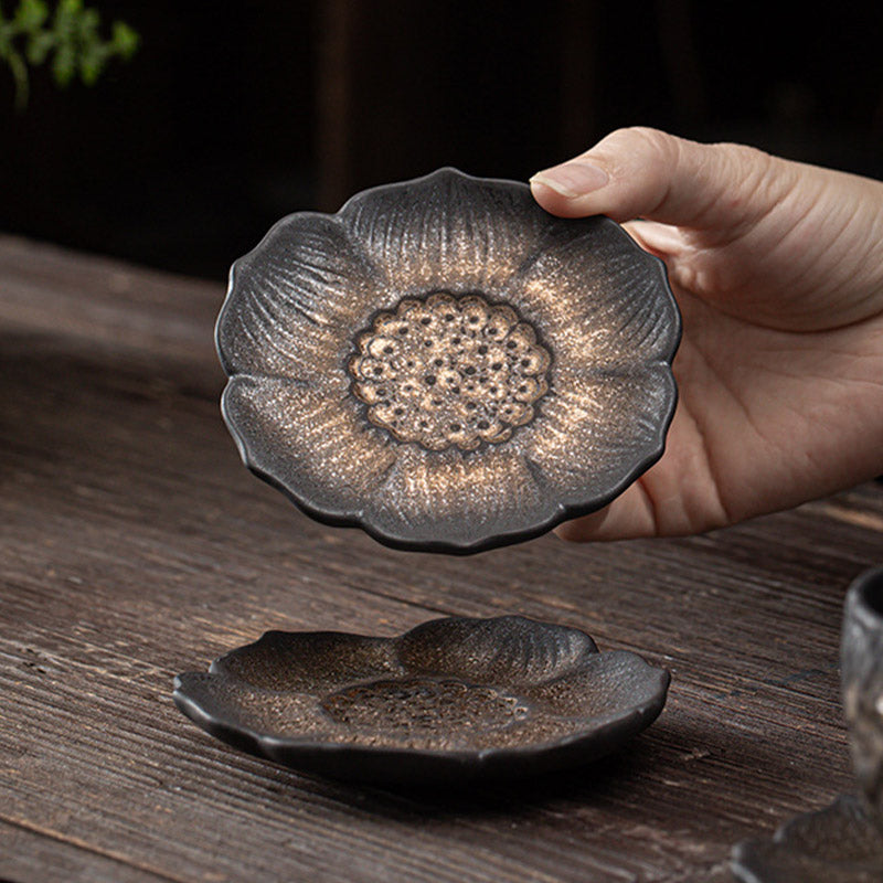 Buddha Stones Vintage Lotus Flower Ceramic Cup Mat Pad Tea Cup Coaster Kung Fu Tea Mat - image 2