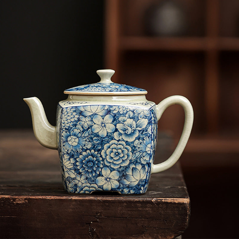 Buddha Stones Blue and White Porcelain Chinese Gongfu Tea Ceramic Kung Fu Teapot Cup Tea Filter Canister - Teapot 12cm*9cm*175ml - image 0