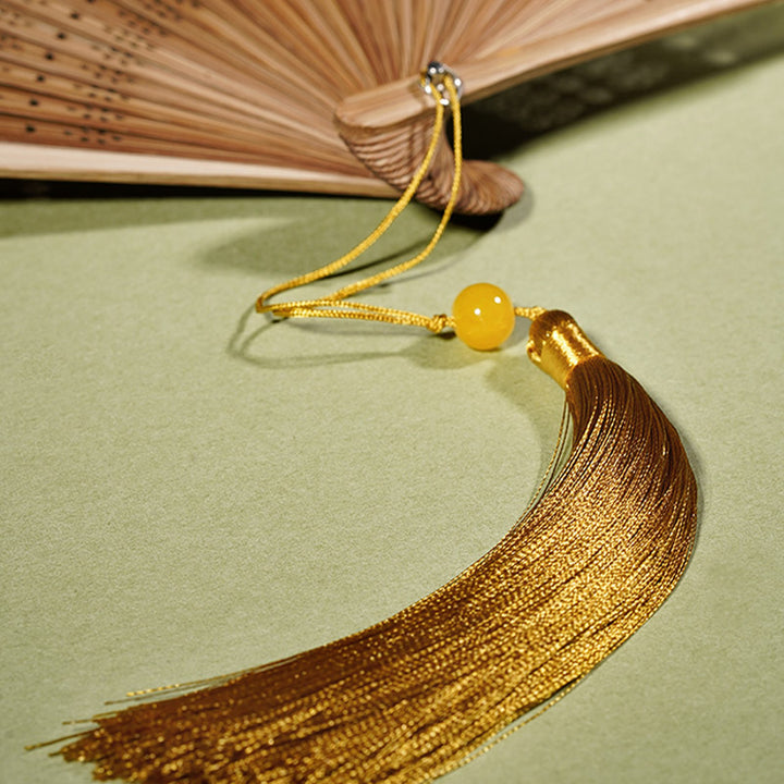 Buddha Stones Cute Cat Butterfly Flowers Pattern Handheld Silk Bamboo Folding Fan 21cm - image 5