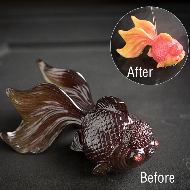Buddha Stones Color Changing Koi Fish Resin Tea Pet Wealth Home Figurine Decoration - Red Koi Fish 15.7*9.4*7.4cm - image 1