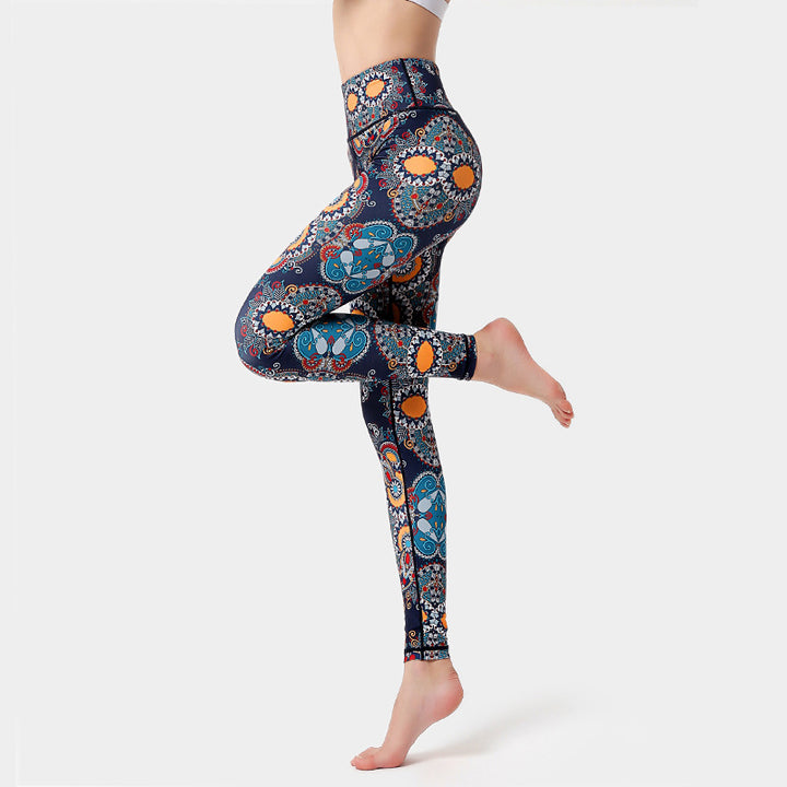 Buddha Stones Flowers Leaves Birds Print Pants Sports Fitness Yoga Dance Leggings Women's Yoga Pants - Orange Black Blue - US8-10,UK/AU12-14,EU40-42 (XL) - image 0