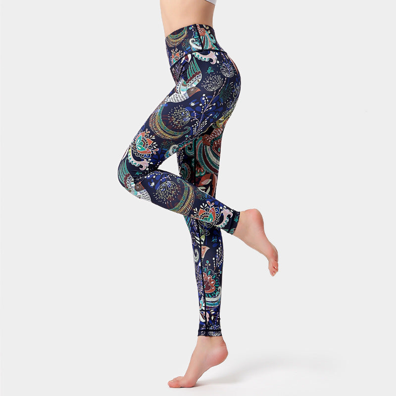 Buddha Stones Flowers Leaves Birds Print Pants Sports Fitness Yoga Dance Leggings Women's Yoga Pants - Bird Black - US8-10,UK/AU12-14,EU40-42 (XL) - image 5