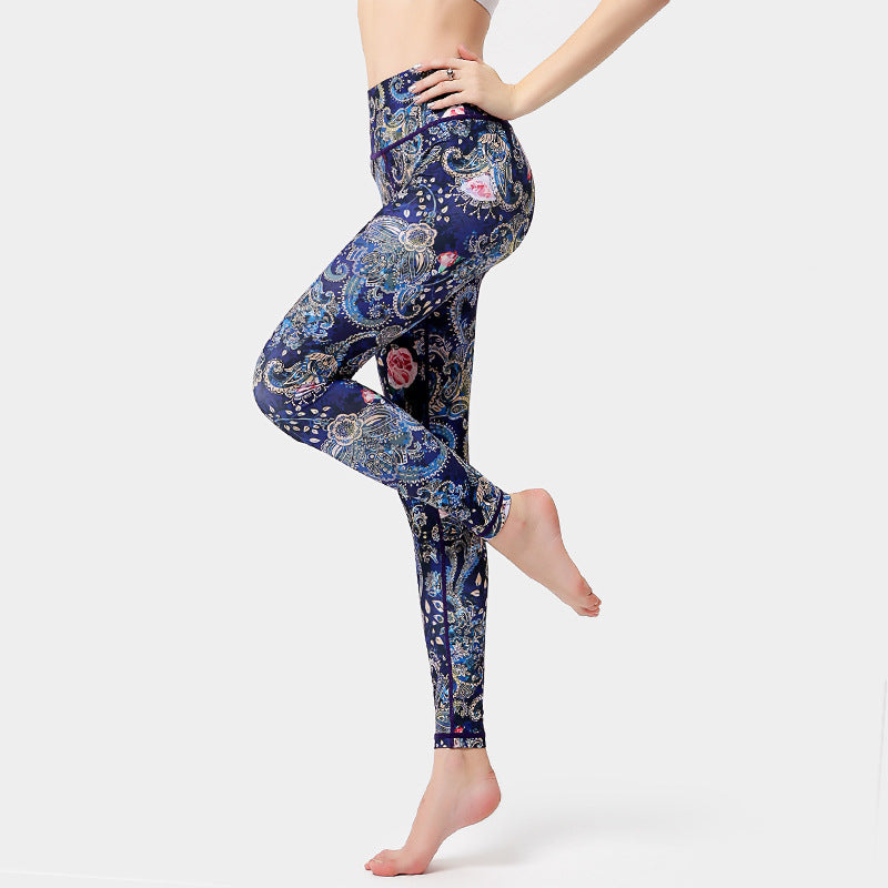 Buddha Stones Flowers Leaves Birds Print Pants Sports Fitness Yoga Dance Leggings Women's Yoga Pants - Dark Blue - US8-10,UK/AU12-14,EU40-42 (XL) - image 9