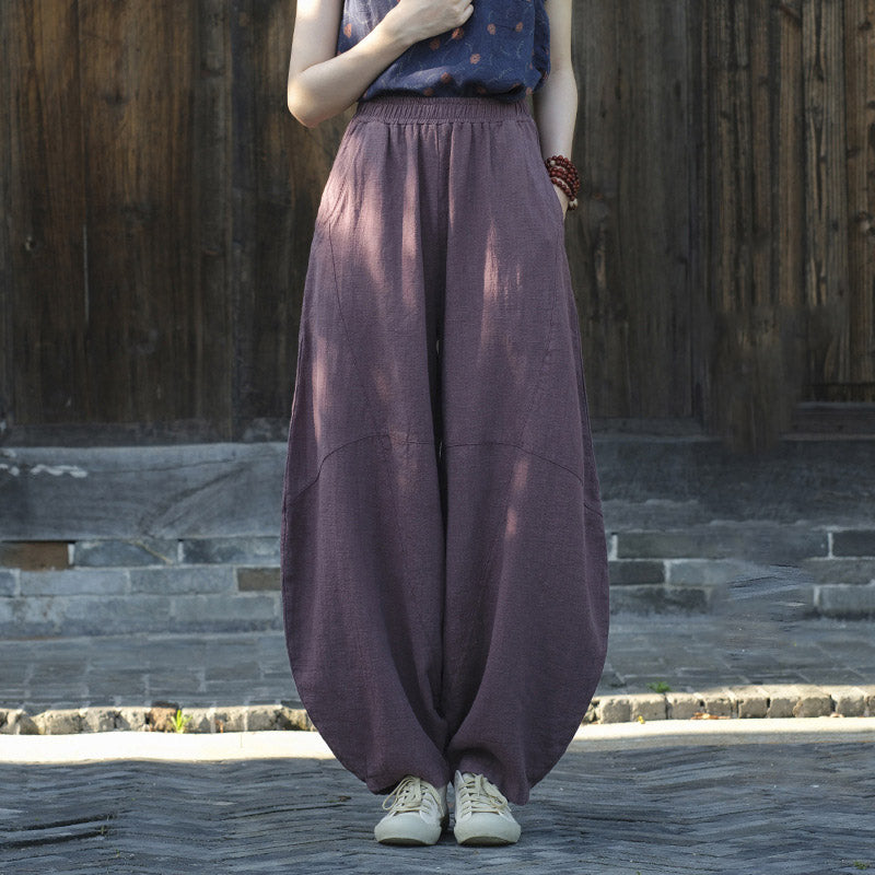 Buddha Stones Cotton Linen Pants Harem Trousers Loose Zen Yoga Tai Chi Women's Pants - Purple(Fleece Lined) - US8-10,UK/AU12-14,EU40-42 (L)  - image 4